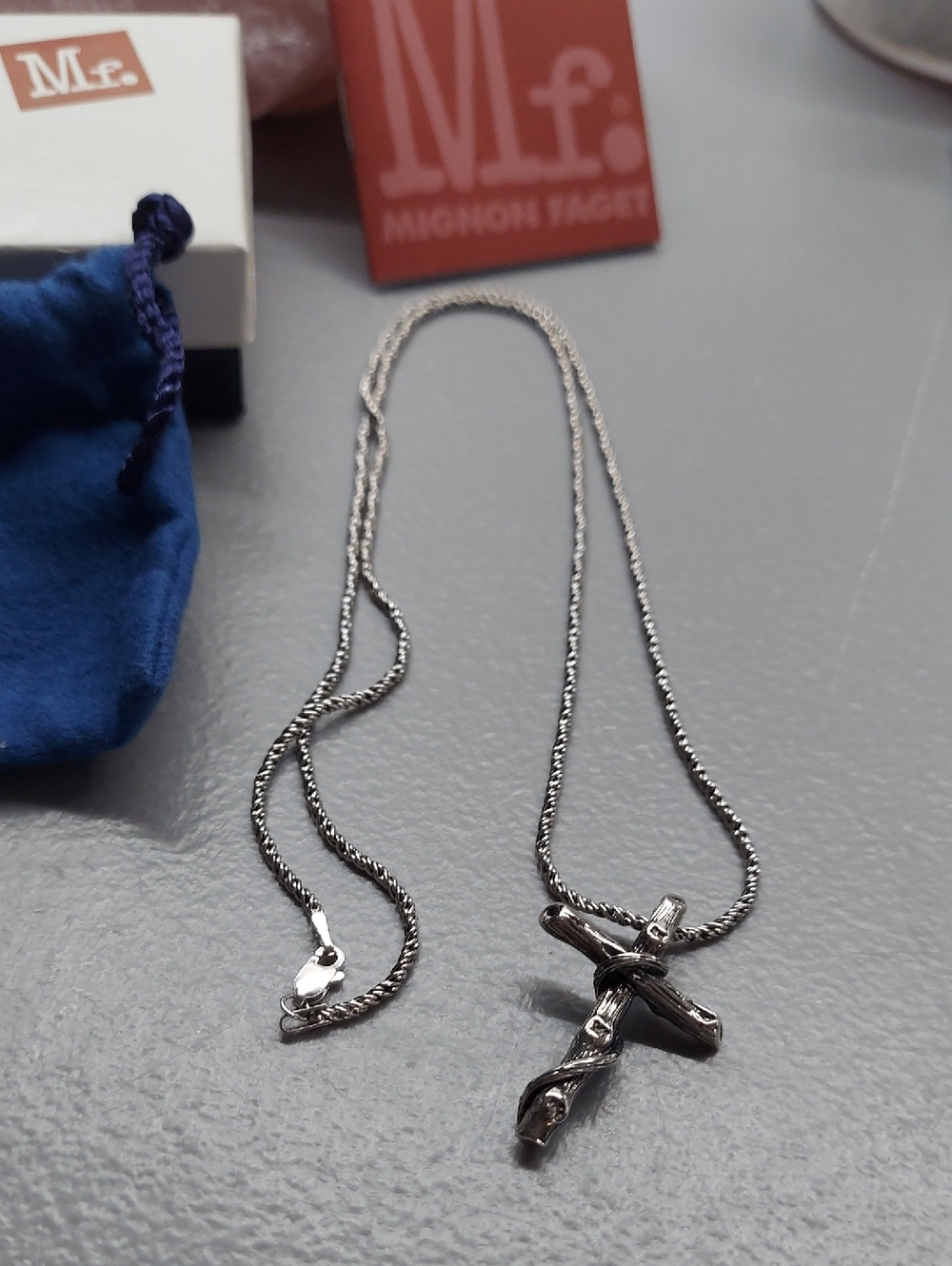 Mignon Faget Silver Twisted Cross Pendant Necklace - Picture 2 of 4